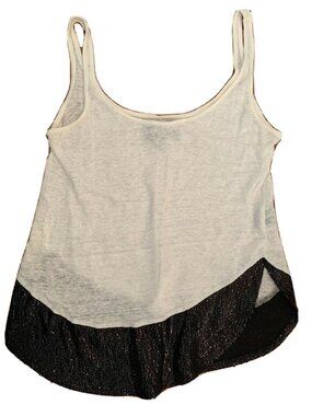Patterson J Kincaid PJK Womens Linen Cami Tank Black Cream Sequin Sparkly XS